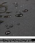 Close-up of Waterproof Neoprene Car Seat Cover Sweatproof Non Slip Seat Protector Universal Fit on wet surface