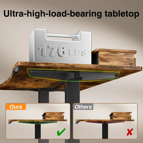 Standing Desk With Storage Drawers And Monitor Shelf For A Game Ready Office Setup Adjustable Height Computer Desk showcasing 176-lb weight support, brown.
