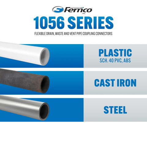 Plastic, cast iron, and steel pipe types for 2-Inch Flexible Pipe Coupling For PVC ABS CPVC HDPE Cast Iron Copper Steel Lead.