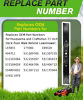 21 Inch Mulching Blade With Circle Mounting Pattern For Craftsman And Husqvarna Lawn Mowers Fits 21 Inch Decks Replaces OEM 165833 175064 189028 406712 Beefed Up Durable Steel Easy Install Clean Even Cut Performance shown with part numbers and man mowing lawn