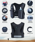 Unisex Hands Free Running Hydration Vest With 500ml Soft Flask, Adjustable Chest Straps, Lightweight Reflective Black Camo