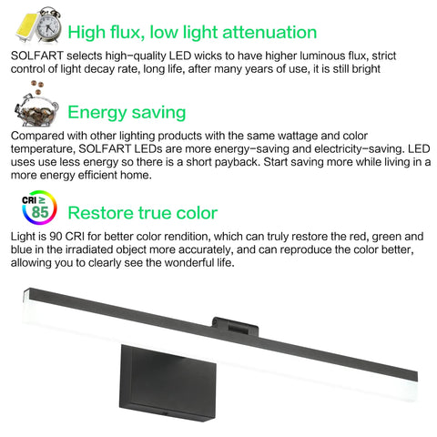 24 Inch LED Modern Matte Black Bathroom Vanity Light Over Mirror Bar With 180 Degree Up Down Adjustment, energy-saving and high CRI.