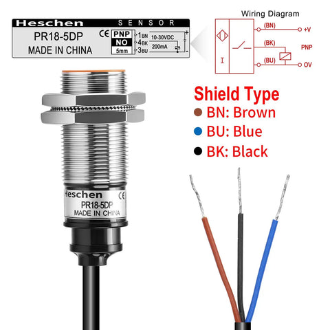 M18 Inductive Proximity Sensor Switch PR18 5DP Cylindrical Detector With 5mm Sensing Distance DC 12 to 24V 3 Wire PNP Normally Open