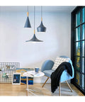 Solid Metal Pendant Light For Living Room And Bedroom Kitchen With Bright E27 Bulb Straight Up Setting, three hanging lamps in modern interior.