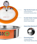 BACOENG 1-gallon flat vacuum chamber kit with stainless steel degassing chamber and orange acrylic lid for resin.