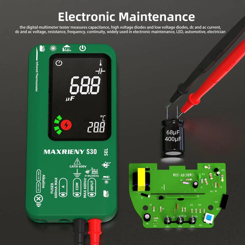 Digital Multimeter With Infrared Thermometer And Rechargeable Battery, 9999 Counts Voltmeter on electronic circuit board