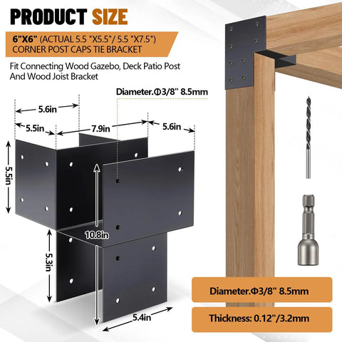 2 Pack 5.5 By 5.5 Post Cap Tie Brackets For Wood Gazebo Pergola And Outdoor Decks Stainless Steel Beam Support Corner Brackets For Connecting Posts Porches Dark Gray Finish