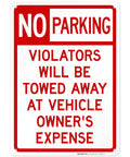 No Parking Violator Will Be Towed Sign Built Tough From Premium Aluminum For Indoor Outdoor Use With Rust Free Construction And High Visibility To Stop Unwanted Parking In Any Lot Garage Or Driveway, red and white