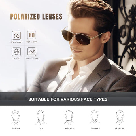 Man wearing Polarized Aviator Sunglasses For Men And Women With UV Protection For Driving, Fishing, Golf And Outdoor Adventures