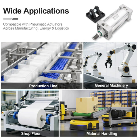 Wide applications of Foot Flange Mount Bracket For 63mm Bore SC Series Pneumatic Cylinders in various manufacturing settings