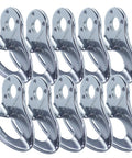 Heavy Duty Stainless Steel Bolt Hangers Five Pack For Rock Climbing And Caving, 30KN Anchor Carabiners With 12mm Bolt Fit, showing polished stainless steel construction.