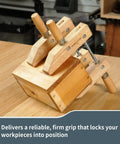 Shop Grade 12 Inch Wooden Handscrew Clamps Pair For No Sweat Woodworking And Reliable Repairs Featuring Heavy Duty Acme Screws With Stainless Spindles For A Rock Solid Secure Grip Every Single Time on workbench.