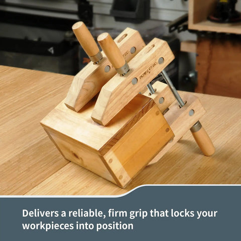 Shop Grade 12 Inch Wooden Handscrew Clamps Pair For No Sweat Woodworking And Reliable Repairs Featuring Heavy Duty Acme Screws With Stainless Spindles For A Rock Solid Secure Grip Every Single Time on workbench.