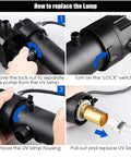 Instructions to replace UV lamp on 4 In 1 Submersible Pond Filter Pump 660 GPH Fountain Pump With 9 Watt Sterilizer And 3 Nozzles
