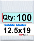 12.5 By 19 Inch White Poly Bubble Mailers Self Seal Padded Packing Envelopes, 100 Pack, Large Size Bubble Lined Mailers displayed with quantity