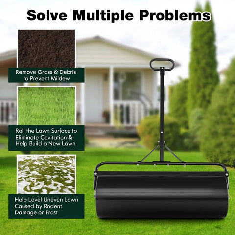 Tow Behind And Manual Lawn Roller 30 Gallon Water Filled Steel Sod Roller with Push Pull Handle for yard and garden use
