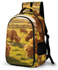 Sunset Farm Highland Cow Printed Unisex Backpack Large Capacity Dope Durable Polyester Fabric Breathable Comfort Easy To Clean