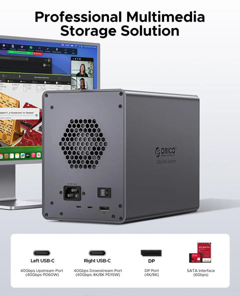 Goated Five Bay External Hard Drive Enclosure Rocking Thunderbolt 3 And 4 Compatibility With Blazing 40Gbps USB C Hub Transfer Speeds featuring multiple ports.