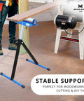 Heavy Duty Folding Roller Stand With Adjustable Steel Support Smooth Roller Anti Slip Base And 60kg Load Capacity Portable Foldable Pro Grade Work Stand For Woodworking Sawing DIY Projects And Garage Use in use