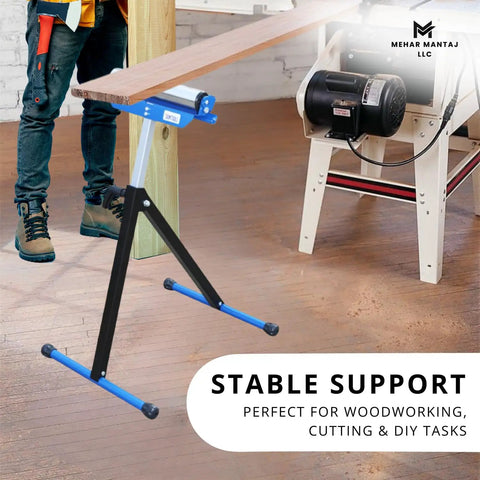 Heavy Duty Folding Roller Stand With Adjustable Steel Support Smooth Roller Anti Slip Base And 60kg Load Capacity Portable Foldable Pro Grade Work Stand For Woodworking Sawing DIY Projects And Garage Use in use