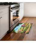 Green Pattern Anti Fatigue Kitchen Mat With Plush Faux Cashmere Comfort, Non Slip Rubber Backing, Machine Washable Rug in kitchen