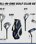 S7 18 Piece Men's Golf Club Set With Titanium Driver, Fairway Woods, Hybrid, 5-SW Irons, Putter And Stand Bag For Right Handed Players