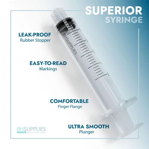10ml Luer Lock Syringes No Needle Sterile Individually Wrapped Pack Of 100, features include leak-proof stopper and easy-read markings