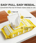 Let Go Of Dust And Grime With These Multi Purpose Wood Cleaning Wipes That Pack A Light Lemon Punch And Make Your Furniture Shine Without Any Extra Hustle, showing a flip-top container with wipes.