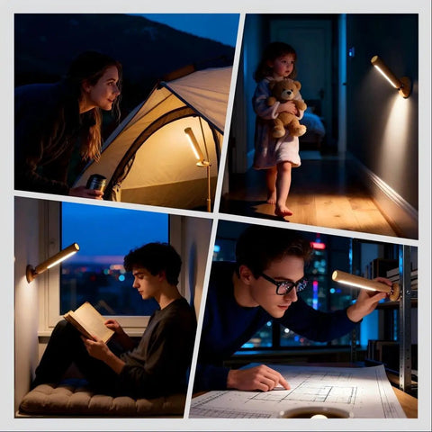 Rechargeable Battery Operated Wall Sconce Night Light With 360 Degree Rotating Magnetic Ball illuminating various activities