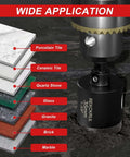 REKCKRUL diamond hole saw with pilot bit mounted on a drill chuck; 1-3/8 in depth for porcelain, ceramic, glass, marble.