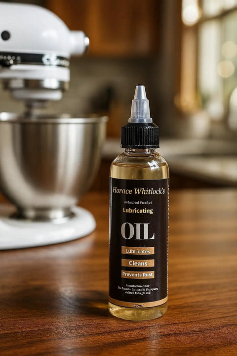 Rugged Industrial Lubricating Oil For Tools And Machinery With Rust Prevention next to mixer on table