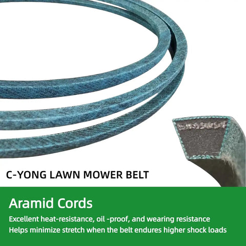 Aramid Drive Belt For Mower Five-Eighths Inch By Ninety-Seven Inch Heavy-Duty Replacement M151276, Kevlar aramid fiber detail.