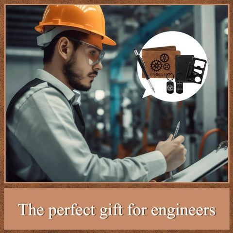Engineer Gadget Gift Set For Men With Retro Brown Wallet 6 In 1 Multi Tool Pen Vintage Keychain And 11 In 1 Credit Card Multitool Box For Him