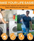 Person using 36-inch magnetic reacher with folding design for laundry and outdoor tasks.