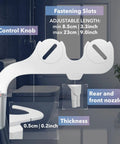 Non Electric Bidet Attachment For Toilet With Adjustable Water Pressure Front And Rear Cleaning Four Pressure Settings Easy Install ABS Plastic Toilet Washer Upgrade Your Bathroom Hygiene, showcasing control knob and fastening slots.