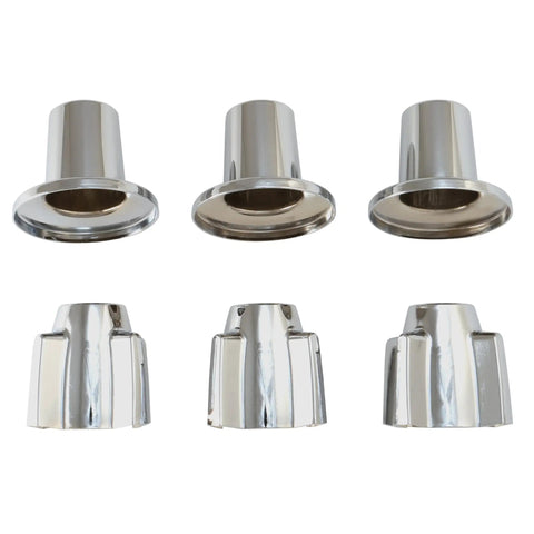 Three-Handle Bathtub And Shower Remodel Kit For Central Brass Faucets With Chrome Knob Handles, chrome flanges and nipples visible