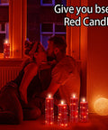 Couple with Red Flameless Candle Set With Remote Control Battery Powered LED Candles With String Lights In 4 5 6 7 8 Inch Sizes