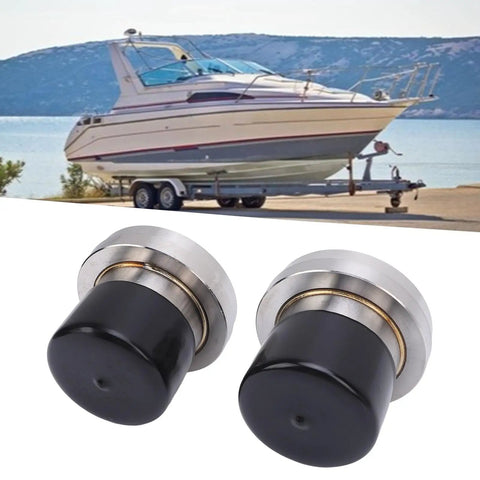 2Pcs Boat Trailer Bearing Protectors With Covers, Stainless Steel Wheel Center Grease Caps, 2.717 Inch Diameter shown near boat