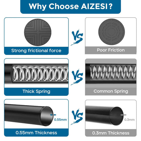 Comparison of features of Adjustable Black Tension Curtain Rod 24 To 46 Inches No Drilling Easy Install Stainless Steel Spring Rod