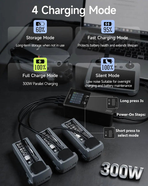 300W Matrice 4 Series Battery Charging Hub Fast Charge 3 Batteries In 1 Hour 12 Minutes For Matrice 4T And 4E Drones With LCD Display