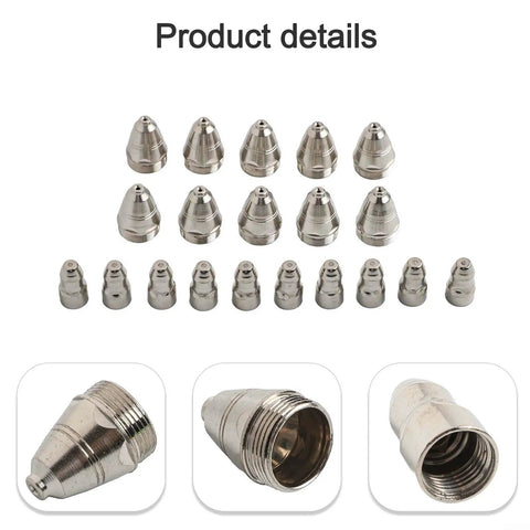 Premium Plasma Cutter Consumables Kit For P80 With Hafnium Electrodes And Copper Nozzles To Deliver Precise Clean Cuts On Steel While Boosting Longevity And Stability During Heavy Duty Fabrication Jobs - set of copper nozzles from different angles.