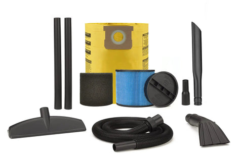 Accessories for Contractor Wet Dry Vacuum 10 Gallon Pro Workhorse including hose, filters, and attachments for heavy duty cleanup.