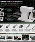 Heavy Duty Cast Iron Lathe Tailstock MT3 Morse Taper with live center and 40mm travel for CNC machining.