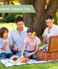Family picnic using 100 Pack Clear Plastic Square Hinged Food Containers With Clear Lids For To Go Meals Clamshell Takeout Trays.