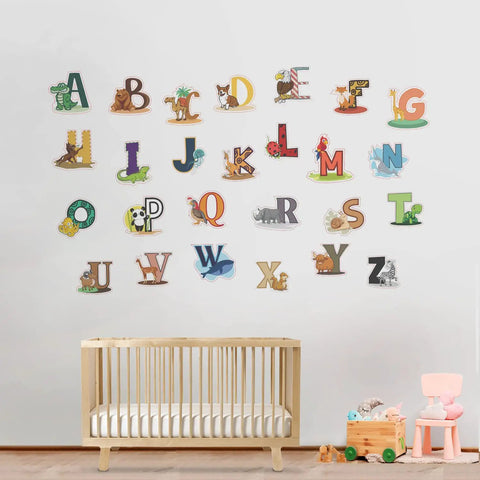 Colorful Alphabet Wall Decals For Kids Peel And Stick ABC Stickers For Kindergarten Playroom Nursery Preschool Tots Precut Educational Wall Art For Baby Rooms above crib
