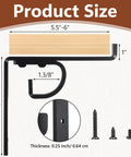 Two Pack Heavy Duty Shelf Brackets With Curtain Rod Holder 6 x 6 Inch Black Iron Wall Mount Supports image showing dimensions and screws