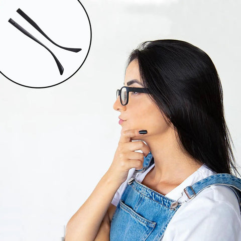No Sweat TR90 Eyeglasses Replacement Arms Temple Repair Kit With Screws And Compact Screwdriver Quick Snap Frame Fixes For Broken Glasses Solid Gear You Will Love displayed with woman in glasses.
