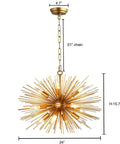 Brass Plated Sputnik Satellite Starburst Chandelier 12 Light 24 Inch Wide Modern Pendant Lighting With 51 Inch Adjustable Chain Requires 12 E12 Bulbs Not Included Minimal Assembly And Professional Install Recommended, dimensions illustration