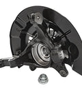 Front Two Piece Steering Knuckles With Wheel Bearing Hub Assembly For Toyota Camry 2012 2017 And Avalon 2013 2016 Replacement Drop In Ready Direct Fit OEM Style Durable Steel Upgrade For Front Suspension And Steering System, showing a close-up view of the steering knuckle and hub assembly.
