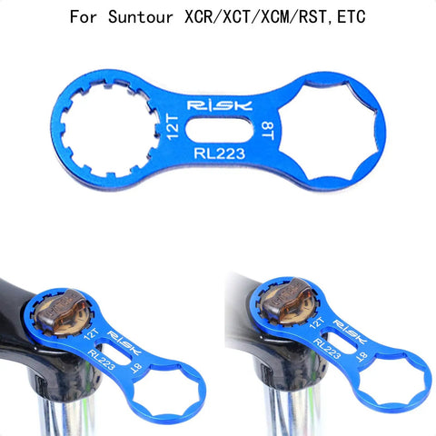 Lightweight Pro Grade Bicycle Fork Wrench For Suntour XCM XCR XCT RST Suspension Cap Spanner Tool in blue aluminum alloy